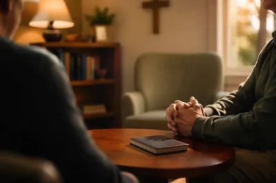 Pastor Counseling Session in Warm Church Office