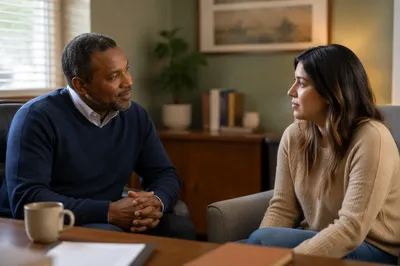 Pastor Counseling Woman in Quiet Office