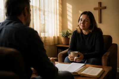 Compassionate Pastor Counseling in Church Office
