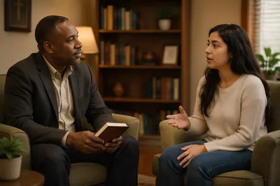 Pastor Listening in Warm Office Setting