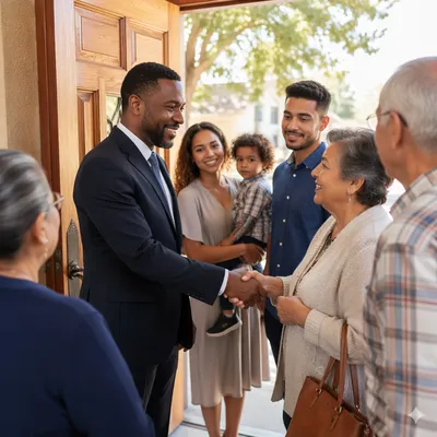 Pastor Greeting Congregation at Chapel Door