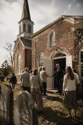 Pastor Greeting Congregation at Church Door