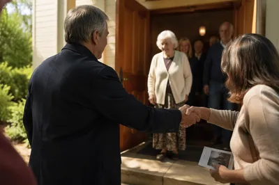 Pastor Greeting Congregation at Church Door