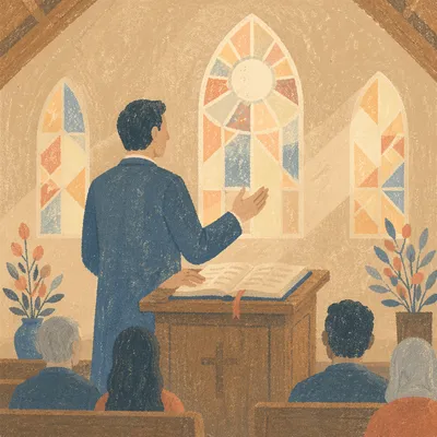 Pastor Preaching Beside Open Bible