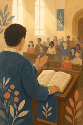 Pastor Gesturing Beside Open Bible