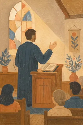 Pastor Preaching Beside Open Bible