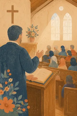 Pastor Preaching Beside Open Bible