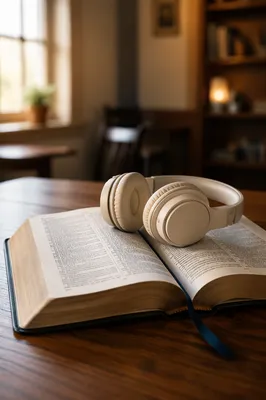 Open Bible with Headphones for Sermon Prep