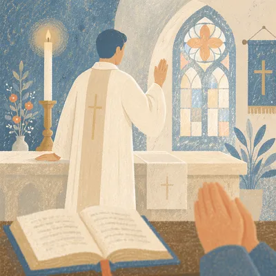 Pastor Praying at Church Altar