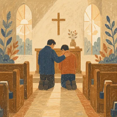 Pastor Praying With Church Member at Altar