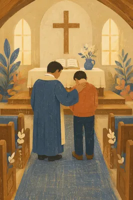 Pastor Praying with Church Member at Altar