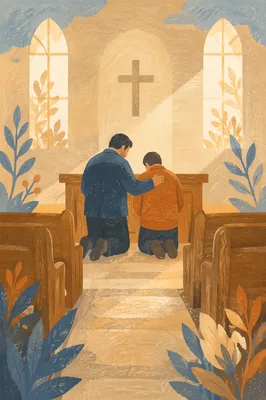Pastor Praying with Church Member at Altar