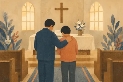 Pastor Praying with Church Member at Altar