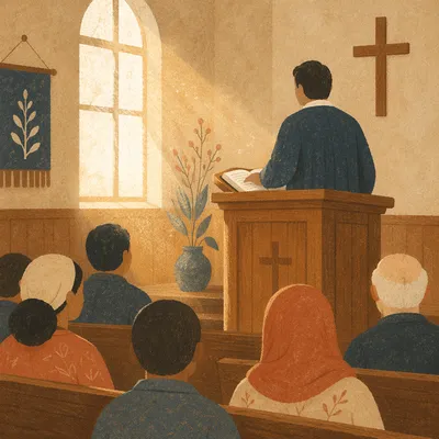 Pastor Preaching in Warm Chapel Light
