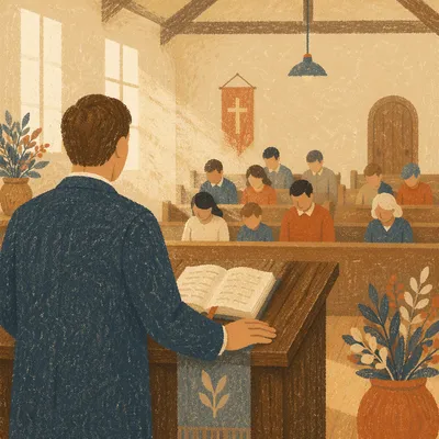 Pastor Preaching in Warm Chapel Light