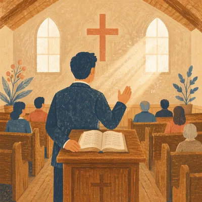 Pastor Preaching in Warm Chapel Light