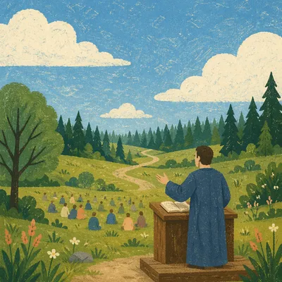 Pastor Preaching in Peaceful Meadow Service