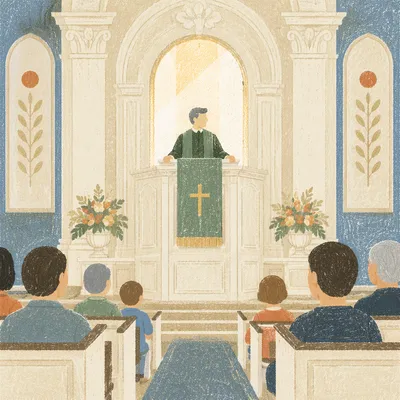 Pastor Preaching at White Church Pulpit