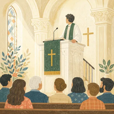 Pastor Preaching Beneath Arched Church Ceilings