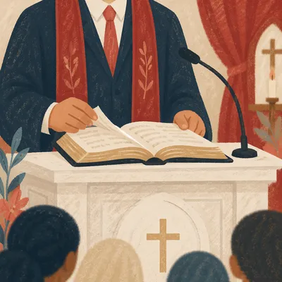 Pastor Preaching at White Pulpit
