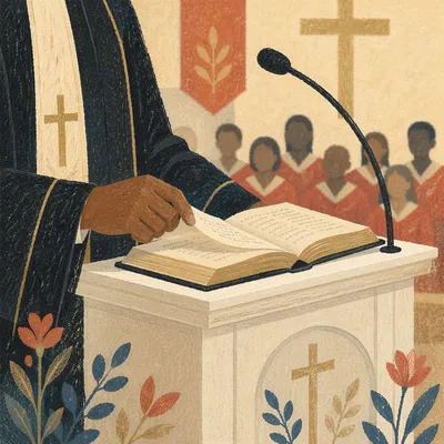 Pastor Preaching at White Church Pulpit