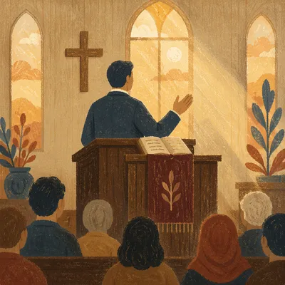 Pastor Preaching in Warm Chapel Light