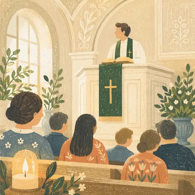 Pastor Preaching in Serene Church Interior