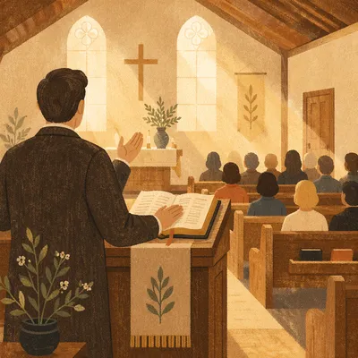 Pastor Preaching in Warm Chapel Light