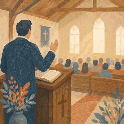 Pastor Preaching in Warm Chapel Light