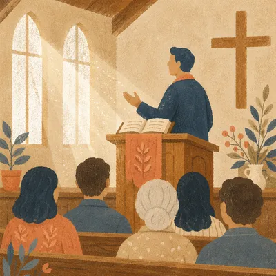 Pastor Preaching in Warm Chapel Light