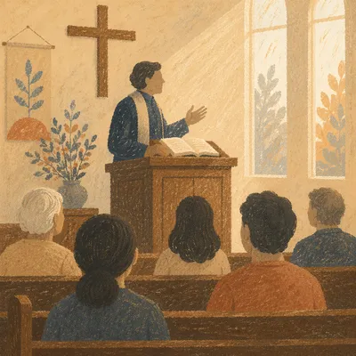 Pastor Preaching in Warm Chapel Light