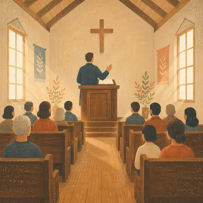 Pastor Preaching in a Small Chapel