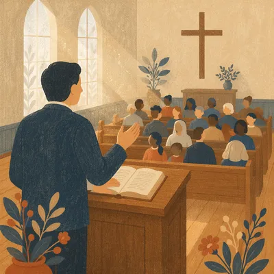 Pastor Preaching in Warm Chapel Light