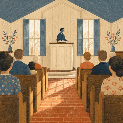 Pastor Preaching in Historic Wooden Chapel