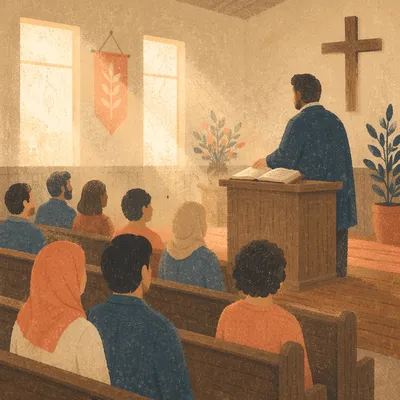 Pastor Preaching in a Humble Chapel