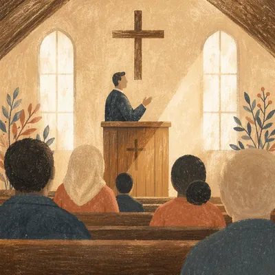 Pastor Preaching in a Quiet Chapel