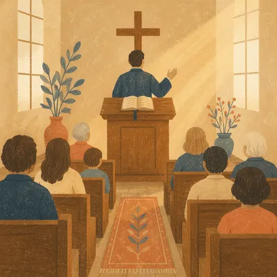 Pastor Preaching in Warm Brick Chapel
