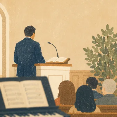 Pastor Preaching at Simple Church Pulpit