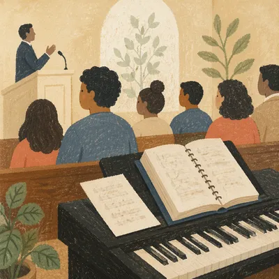 Pastor Preaching Beside Chapel Keyboard