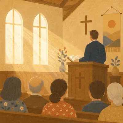 Pastor Preaching in Warm Chapel Light