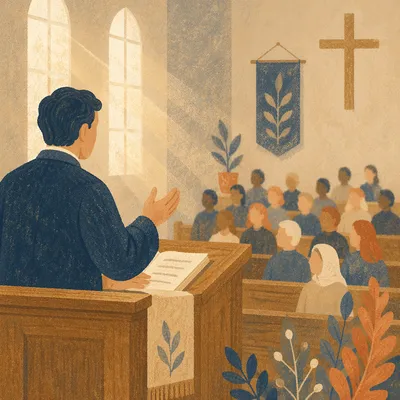 Pastor Preaching in Warm Chapel Light