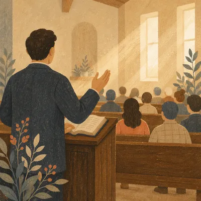 Pastor Preaching in Sunlit Chapel