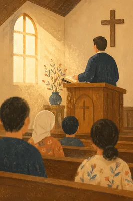 Pastor Preaching in Warm Chapel Light