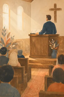 Pastor Preaching at Wooden Chapel Pulpit