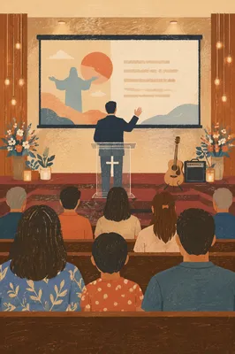 Pastor Preaching Behind Acrylic Pulpit