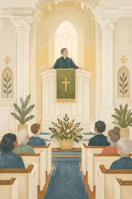Pastor Preaching at White Church Pulpit