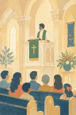 Pastor Preaching at White Church Pulpit
