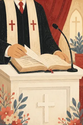 Pastor Preaching at White Pulpit
