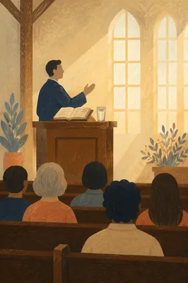 Pastor Preaching in Warm Morning Light