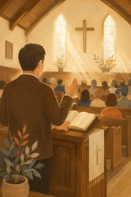 Pastor Preaching in Warm Chapel Light